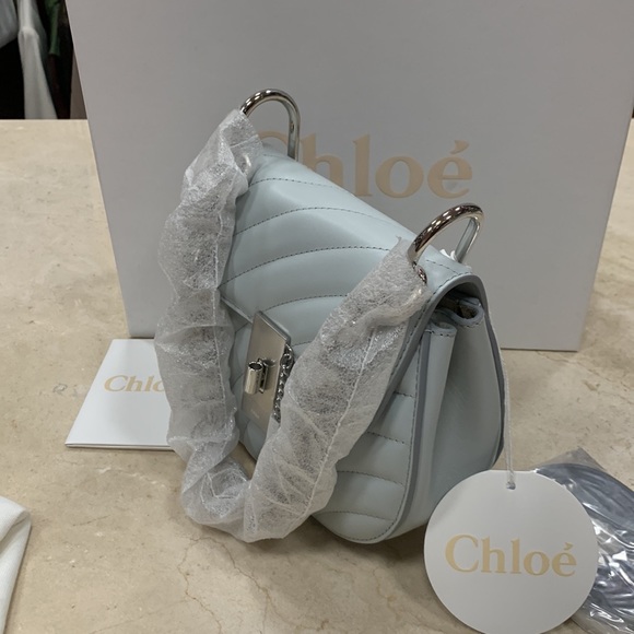 CHLOE MINI DREW CALF LEATHER CROSSBODY W/SILVER TONE JEWELRY CHAIN IN AIRY GREY - Picture 12 of 16